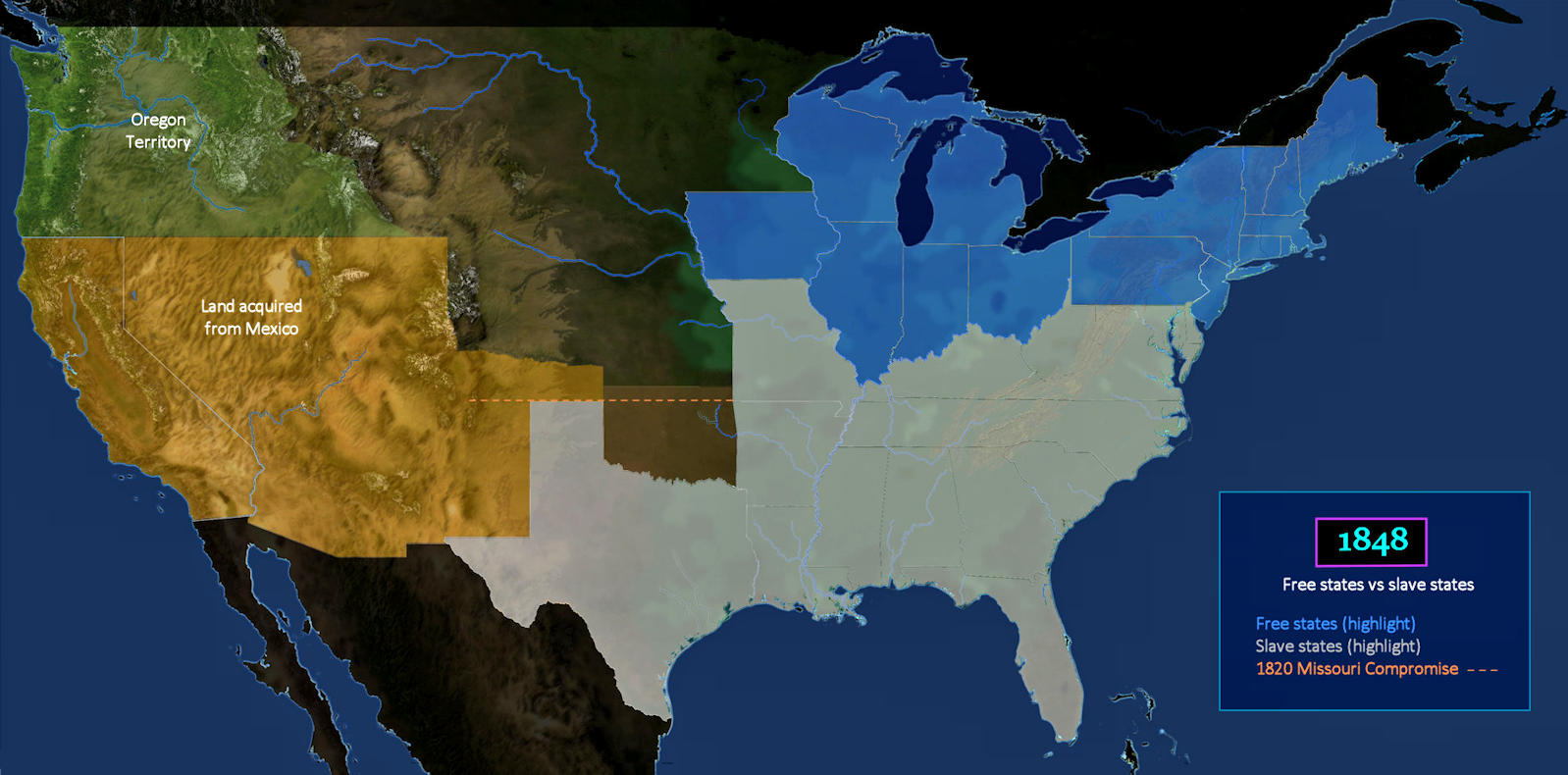 Balance of Free vs Slave states, 1848 map